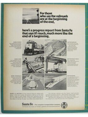 Print Ad Santa Fe Railway Progress Report Vintage 1972 Railroad Transportation
